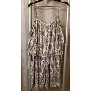 American‎ Eagle Boho Dress M  Floral Cold-Shoulder 3/4 Sleeve Elastic Waist